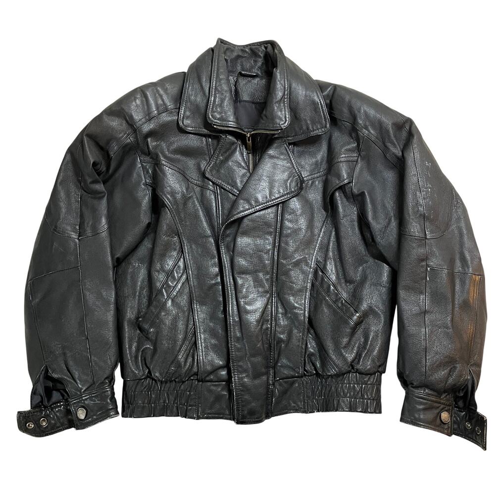 Vintage Wilsons Bomber Jacket Mens Small Black Thick Leather 80s 90s Moto Biker